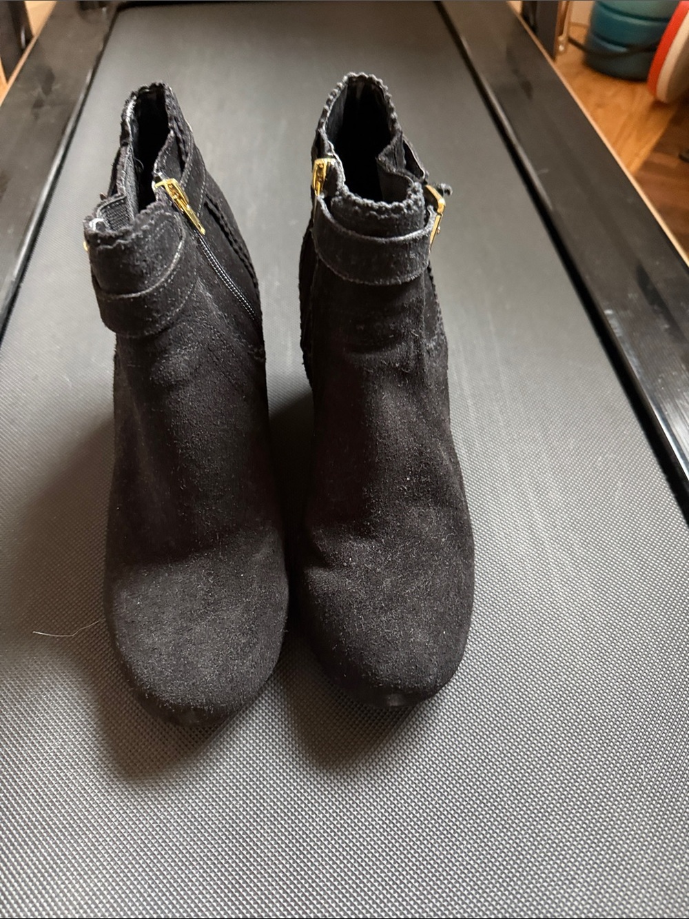 Dolce Vita Black Suede Ankle Booties with Gold Zipper Accent